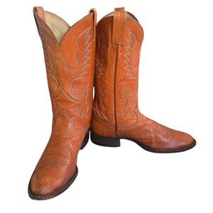 Tony Lama Cowboy Boots Mens 9 D Caramel Tan Leather Vintage Western Wear